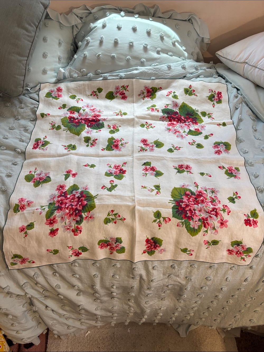 Floral Linen Decorative Square Throw - Pink and Green